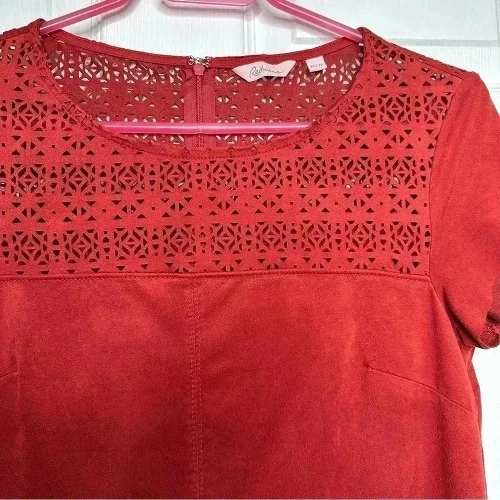 Reitman’s Shift Dress Midi Laser Cut Burn Orange Size Extra Small - Picture 4 of 16